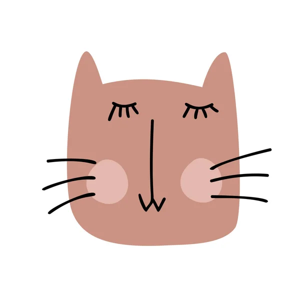 Bambini vettoriale Carino disegnato a mano faccia di gatto. Illustrazione di design scandinavo isolato su sfondo bianco. Elemento di design bambino di t-shirt, tessuti per la casa, carta da imballaggio, tessuti — Vettoriale Stock