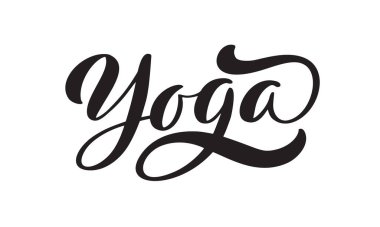 Vektör harfli illüstrasyon metni Yoga logosu. Kaligrafi harfleri beyaz arkaplanda izole edilmiş. Logoti, pankart, tebrik kartı kavramı. Sağlıklı yaşam tarzı, spor, meditasyon. Yoga dersi için poster