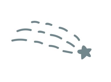 Doodle Atış Vektörü Şirin Yıldız Simgesi. Küçük Kayan Yıldız. Tatil için İskandinav Çizgi Filmi Kuyruklu Yıldızı ya da Doğum Günü Çocuk Parti Tasarımı. Kid tekstil ve tişört elementleri