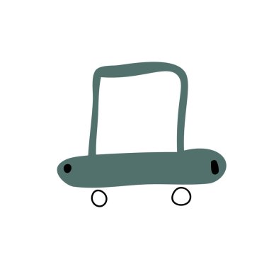 El 'in çizdiği eski seyahat arabasının vektör çizimi. Doodle İskandinav otomobil stili. Tişört, tekstil, ambalaj kağıdı ve tekstil için çizim çizgisi tasarımı ögesi