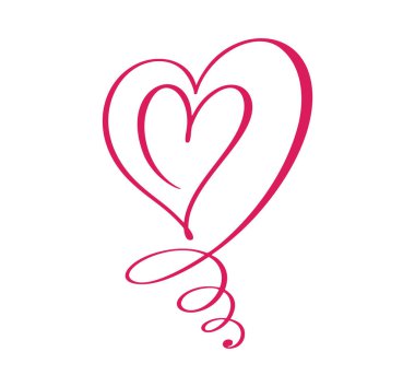 Red brush Calligraphy heart in frame bubble cartoon diviader. Vector illustration logo design template icon for Valentine Day
