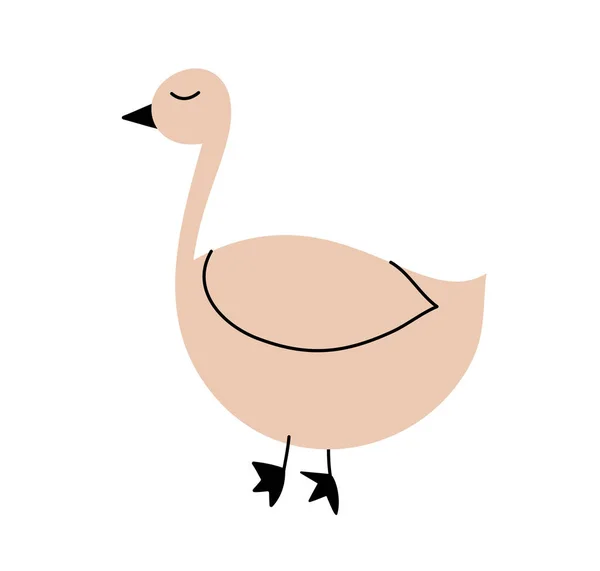 Cute vector doodle goose bird. illustration isolated on a white background. Hand drawn illustration of Scandinavian. Design of baby t-shirt, home textiles, wrapping paper, children textiles — Διανυσματικό Αρχείο