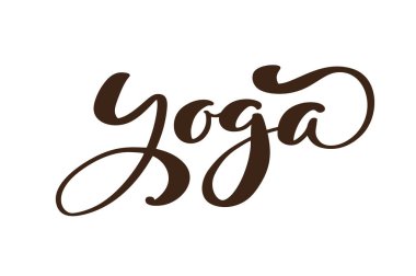 Vektör harfli illüstrasyon metni Yoga logosu. Kaligrafi harfleri beyaz arkaplanda izole edilmiş. Logoti, pankart, tebrik kartı kavramı. Sağlıklı yaşam tarzı, spor, meditasyon. Yoga dersi için poster
