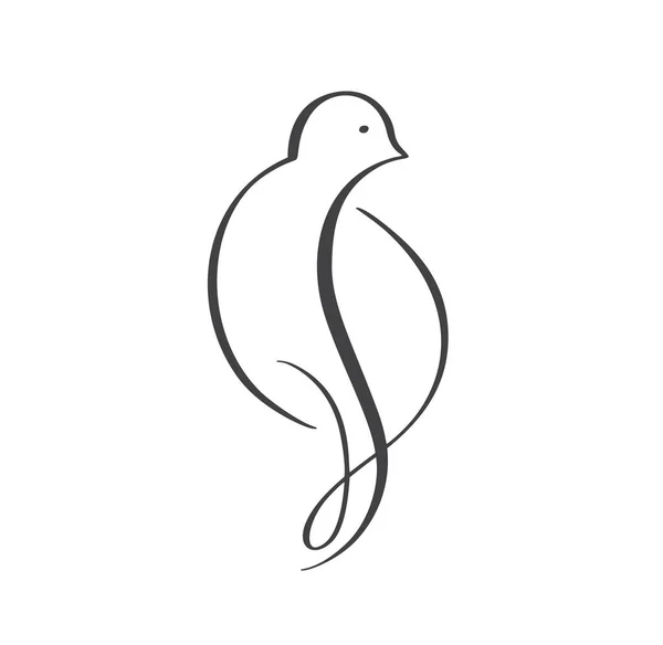 Continuous one line drawing dove bird. Flying pigeon logo. Black and white vector illustration. Concept for icon, card, banner, poster, flyer — Stock Vector