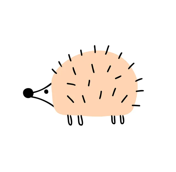 Vector illustration of doodle hedgehog. Isolated on white. Cute cartoon character for clothes, bed linen, postcards, icon, sticker for textile scandinavian design — Vector de stock