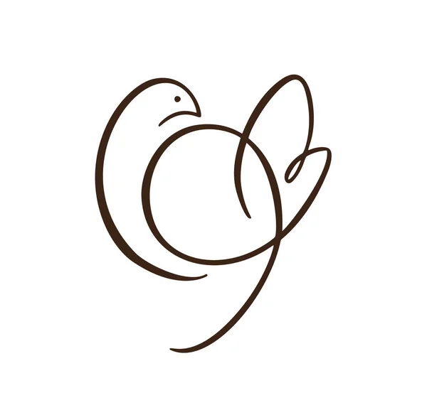 Colombe d'amour vectoriel avec icône de modèle de conception de logo de coeur. pigeon portant coeur dans le style doodle. ligne art oiseau — Image vectorielle