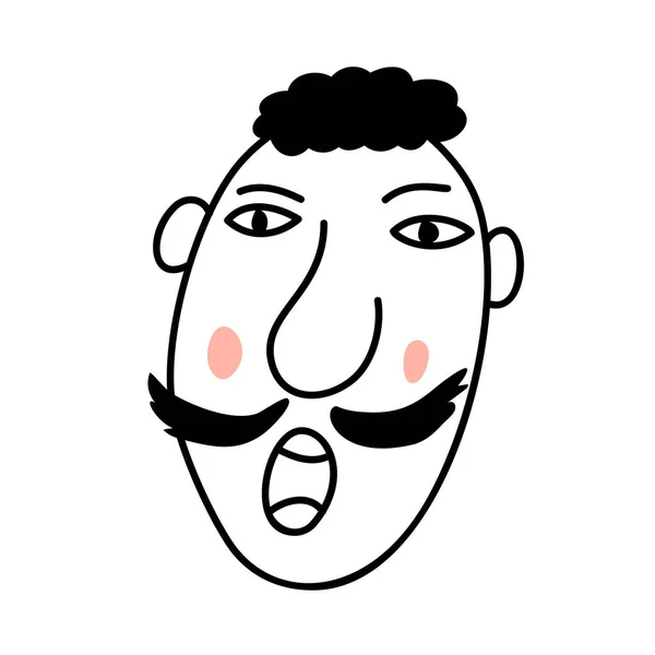 Portrét seriózního muže s knírem ve skandinávském stylu. Ilustrace avatara zadumaného, rozzlobeného muže. Ručně kreslený obličej lidé izolované na bílém pozadí — Stockový vektor