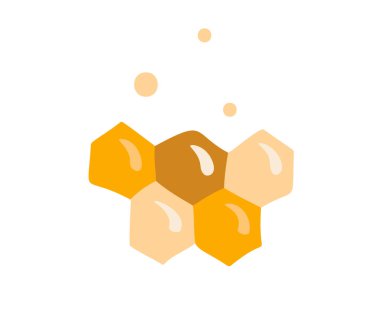 Karikatür İskandinav tarzında bal peteği altıgen şeklinde, propolis beyaz arka planda izole edilmiş. Sarı arı kovanı, tatlı balmumu, arıcılık elementi