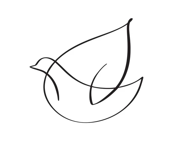 Ligne de brosse de calligraphie d'oiseau de colombe dessinée à la main. Logo du pigeon volant. Illustration vectorielle noir et blanc. Concept pour carte icône, affiche bannière, flyer — Image vectorielle