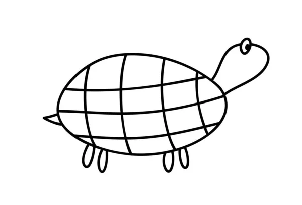 Handritning barn linje djur sköldpadda. Havssköldpadda vektor design isolerad på vit bakgrund. Koncept för ikon kort, baby banner affisch, målarbok, skandinavisk flygblad — Stock vektor