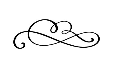 Vektör çizgisi zarif ayırıcı ve ayırıcı, girdap ve köşe dekoratif süs. Çiçek hattı filigran tasarım elementi. Davet veya menü sayfası illüstrasyonu için kıvrım ögesini zenginleştir