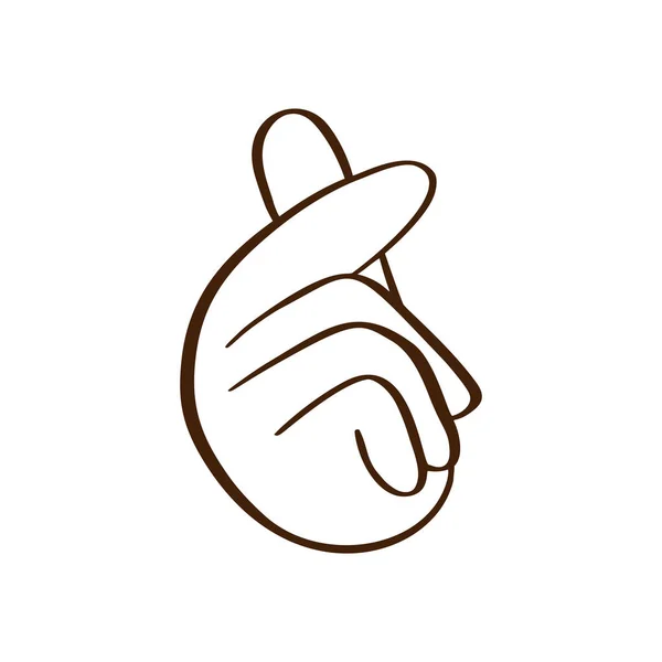 Vázlatos firka kéz mutatja szív ujjaival gesztus mini szerelem. Kézzel rajzolt vektor vonal művészeti illusztráció. Szerelem Valentin-nap koncepció — Stock Vector