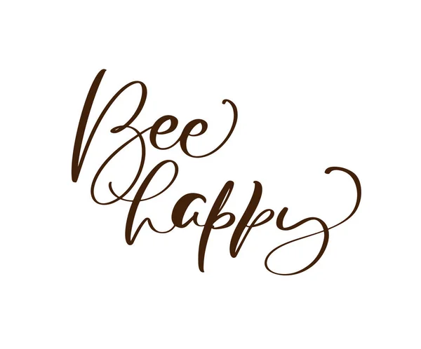 Abeja feliz caligrafía letras bebé texto. Letras manuales vectoriales que los niños citan aisladas sobre fondo blanco. Concepto para logo honey, textil, tipografía poster, print — Vector de stock