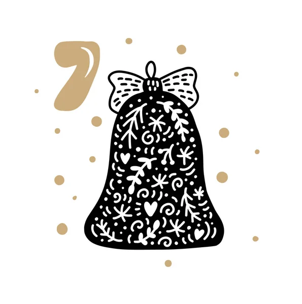 Calendrier de l'Avent avec vecteur dessiné à la main scandinave mignon. Vingt-quatre jours avant Noël ethno. Septième jour. Illustration hivernale de Bell — Image vectorielle