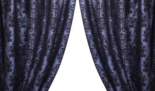 Open vintage dark blue curtains — Stock Photo, Image