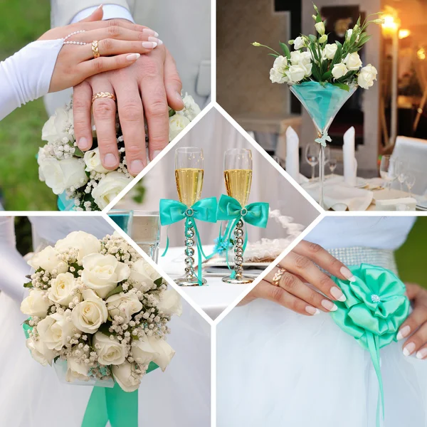 Wedding collage in mint and blue colors — Stock Photo, Image