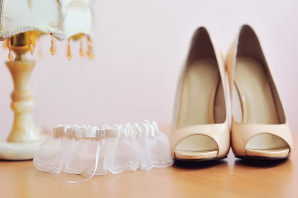 Two white bride weddings easy shoes — Stock Photo, Image