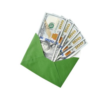 beyaz zemin üzerinde bir zarf içinde dolar