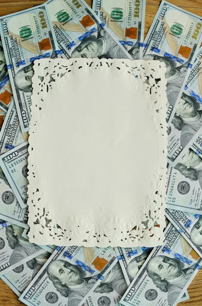 One hundred dollars pile as background frame for text — Stock Photo, Image