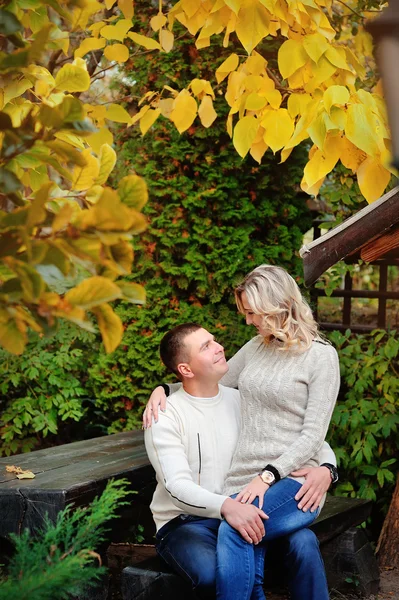 Lovely couple in autumn park — Stock Photo, Image