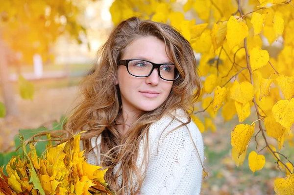 Schöne Mädchen im Herbst der Brille für das Sehen — Stockfoto