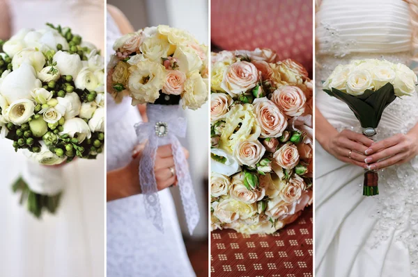 Collage of nine wedding photos with bouquets — Stock Photo, Image