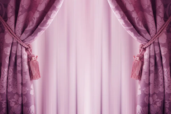 Fundo de cortina roxo, com um tassell — Fotografia de Stock