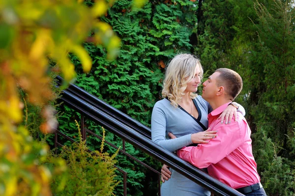 Joven hermosa pareja enamorada en verano parque —  Fotos de Stock