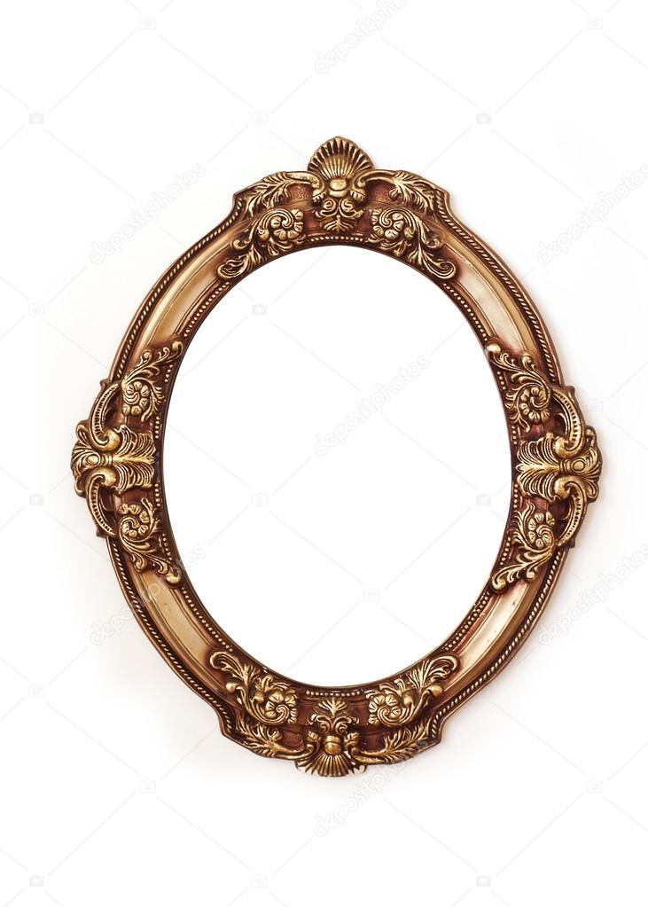 golden round frame isolated on white background