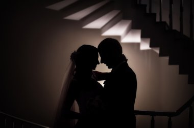 siluet düğün gelin ve damat aşk