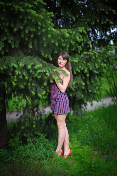 Schöne junge Frau in einem Sommerpark Outdoor-Porträt aus nächster Nähe — Stockfoto