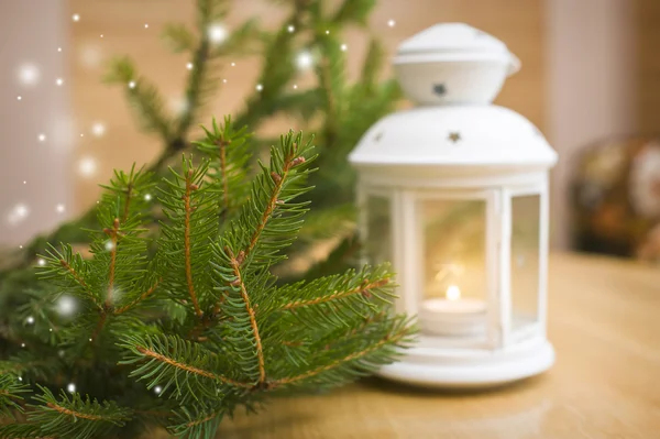 Arrière-plan de Noël branche des arbres de Noël et neige — Photo