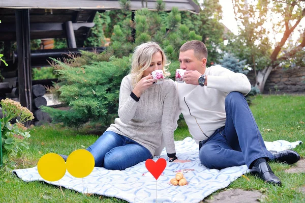 Beautiful couple enjoy a free day on picnic — Stock Photo, Image