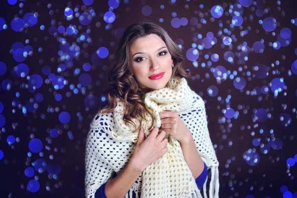 Christmas studio portrait of a girl on the background bokeh — Stock Photo, Image