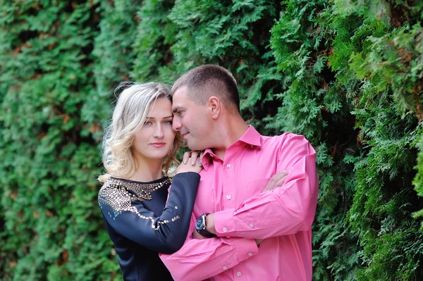 Couple amoureux marchant dans le parc — Photo