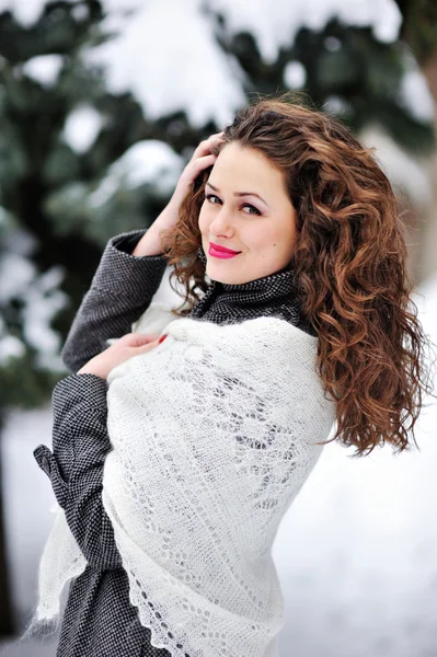 Winter girl knitted scarf — Stock Photo, Image