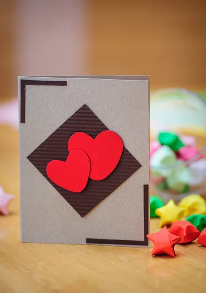 Tarjeta con dos corazones en el Día de San Valentín — Foto de Stock