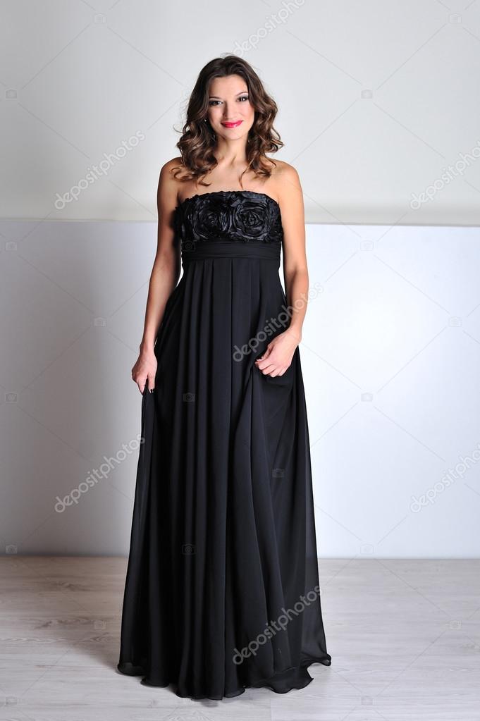 beautiful woman in black evening dress