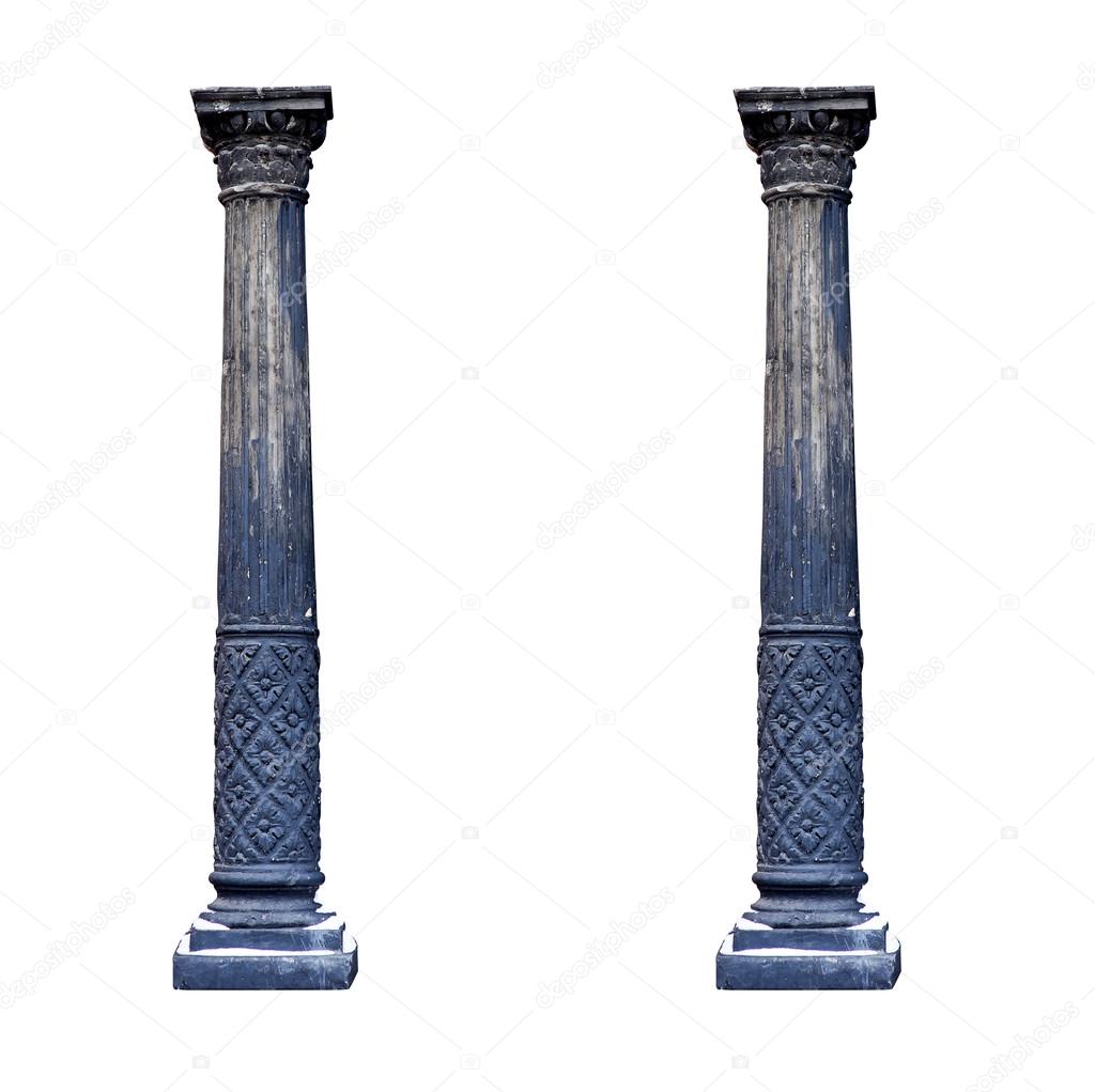 Black architectural columns isolated on white background