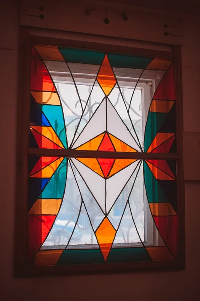 stained glass window of colored glass