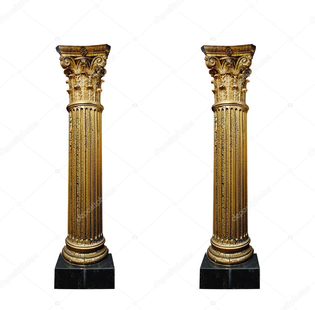 two gold columns isolated on white background