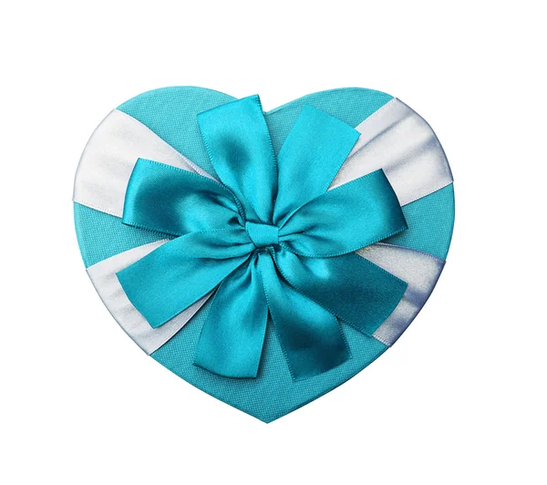 Gift heart shaped blue, isolated on white background, Valentine' — Stock Photo, Image