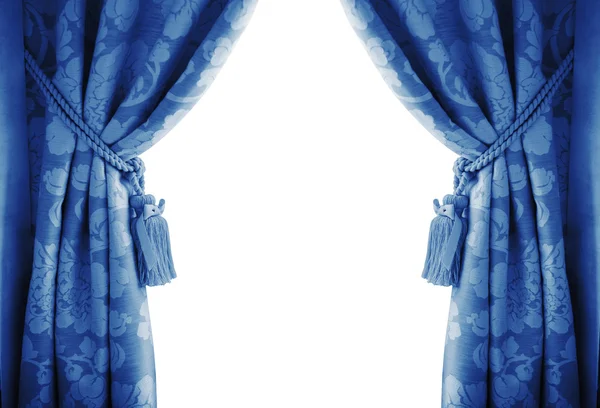 Голубые шторы на белом фоне — стоковое фото