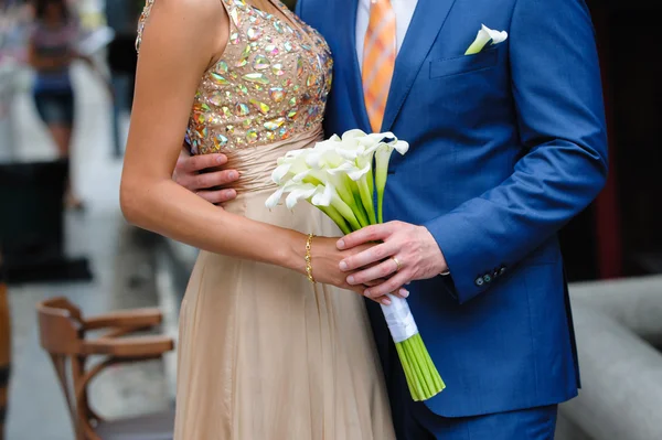 Bridal bouquet of white calla lilies — Stock Photo, Image