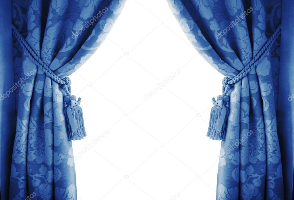 blue curtains on a white background