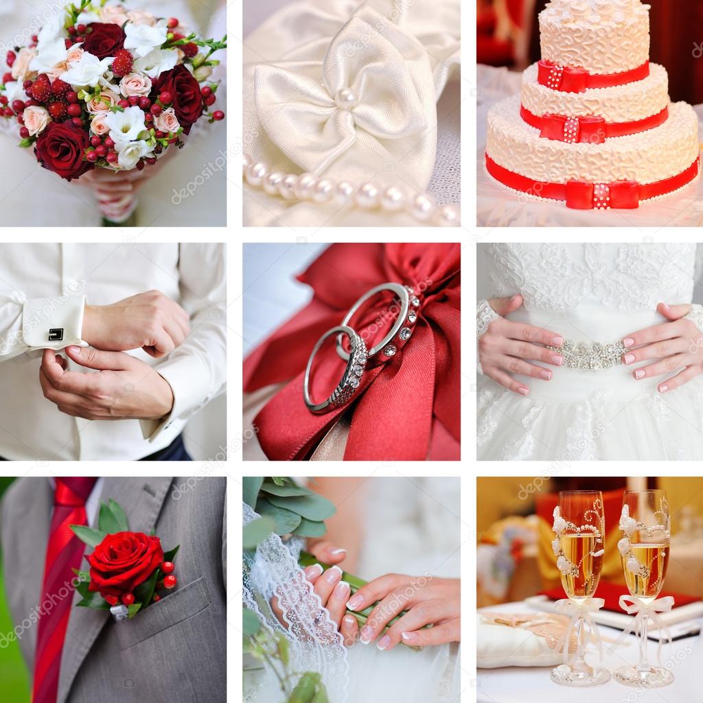 Wedding collage of photos red style