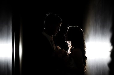 Gelin ve damat bir düğünde silüeti