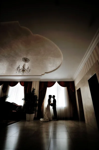 Couple in love bride and groom silhouette — Stock Photo, Image