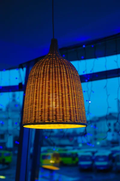 Wicker lamp in the interior — Stock Photo, Image