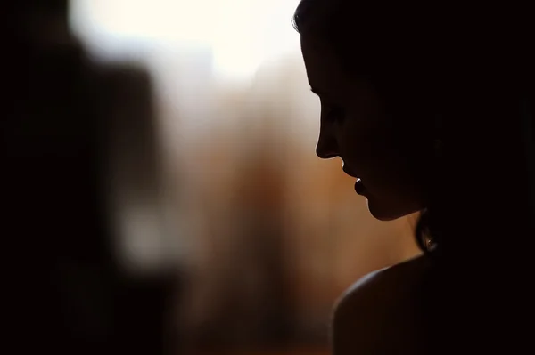 Silhouette of a bride on a background of a window — Stock Photo, Image